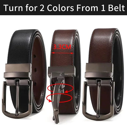 Men Genuine Leather Belt 100cm 110cm 120cm 130cm 140cm 150cm 160cmReversible Buckle Brown and Black Business Dress Belts for Men