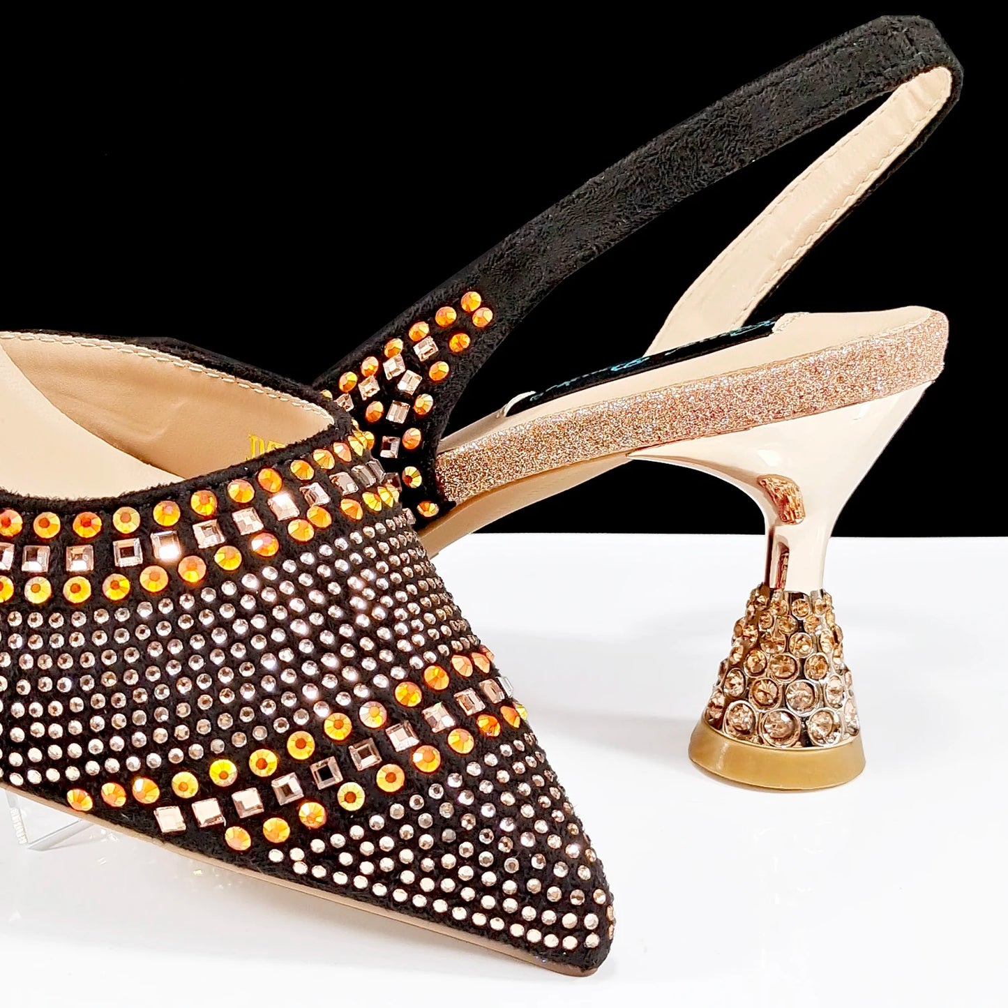 New Italian Pumps and Bag To Party 2024 INS Style Pointed-Toe Rhinestone Elegant High Heels Champagne Wedge for Women