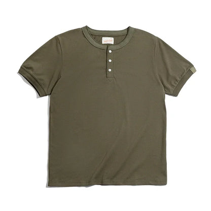 Cotton Men's Henry T-Shirts Soft Breathable Vintage Tops Tee Shirt Solid Casual Classic Buttons Shirt Hot Man Clothing