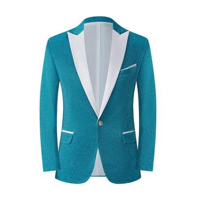New Men Luxury Shiny Jacket Men's Nightclub Prom Suit Costume 2 Peice Set Lapel Blazer with Bow Tie Groomsmen Singer Clothes