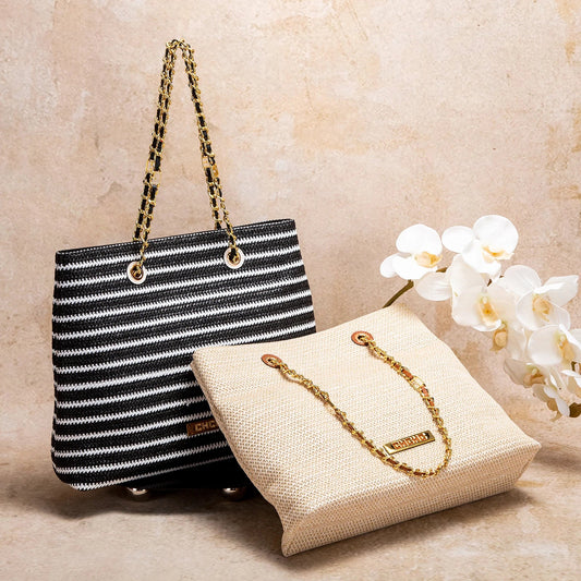 Fashion Classic Retro Stripe Women's New Chain Bag Large Capacity PP Material Women's Shoulder Bag