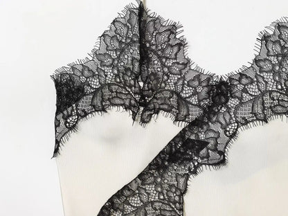 Women Fashion Lace Patchwork Straps Top Irregular Hem Spaghetti Straps V-Neck Hollow Sexy Tops 2026 Summer Night Date Wear