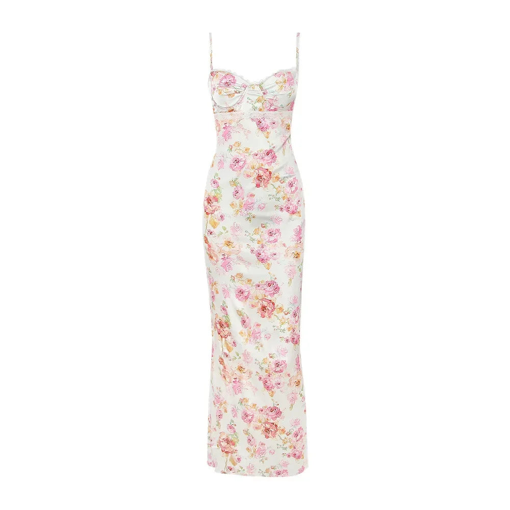 Summer Spaghetti Strap Floral Print Party Dresses Elegant Maxi Bodycon Wedding Guest Holiday Dress New In Dress 2023