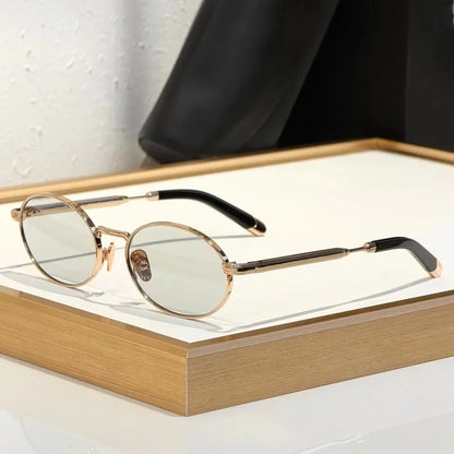Alloy Small Oval Sunglasses Acetate Germany Trendy Fashion Design UV400 for Men Women Classical Vintage Eyeglasses