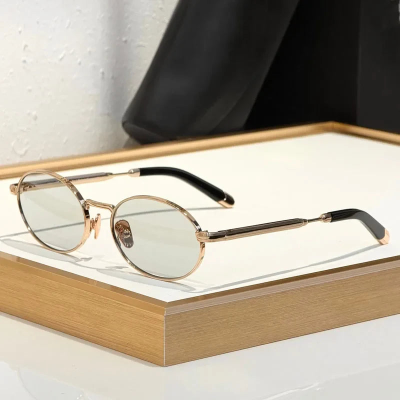 Alloy Small Oval Sunglasses Acetate Germany Trendy Fashion Design UV400 for Men Women Classical Vintage Eyeglasses