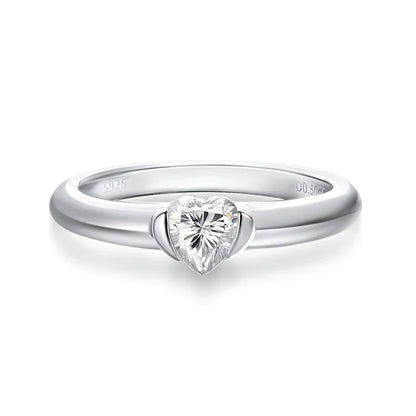 0.5CT Heart Cut Moissanite Solitaire Rings for Women Luxury Classic Wedding Lab Diamond Band 925 Sterling Silver Jewelry