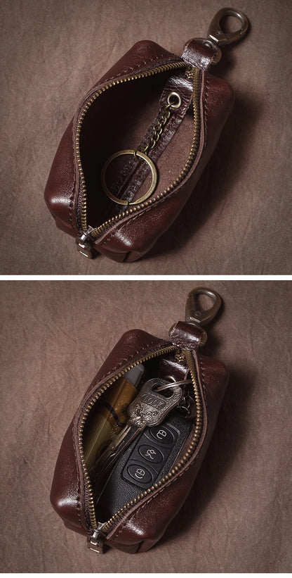 Luxury High Quality Genuine Leather Car Key Vintage Men and Women Waist Hanging Cowhide Key Case Housekeeper Home Organizer