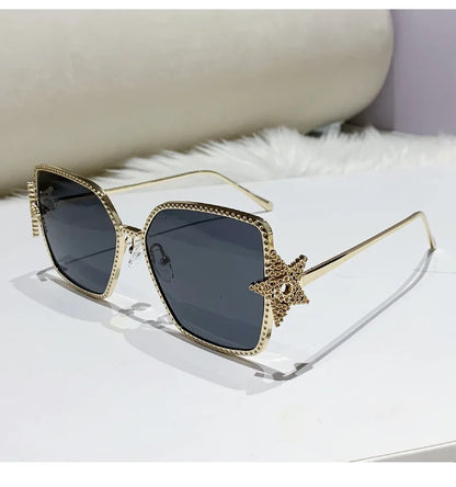 Metal Frame Oversized UV400 Sunglasses Women Men Star Design New Trendy Square Sun Glasses Ladies Vintage Cool Gafas De Sol