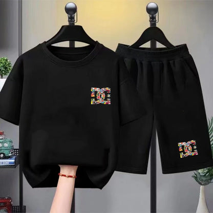Kids Summer T-Shirt Sets Girls White Boy Black Red Casual T-Shirt+Shorts Printed Kids Outfits Teen Children's Loose Short Sleeve