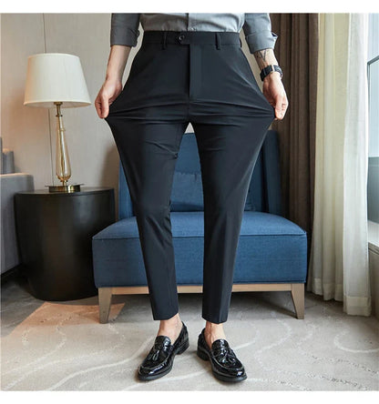 Mens Dress Pants Trousers 2025 Summer New Thin Breathable Solid Casual High Elastic Slim Fit Suit Pants Streetwear Men Clothing