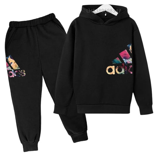 Children's Hoodies Girls Pink Boy Black Age 3-12 Coat Top+Bottom Suit Casual Toddler Long Sleeves Fun Brand Print Clothing