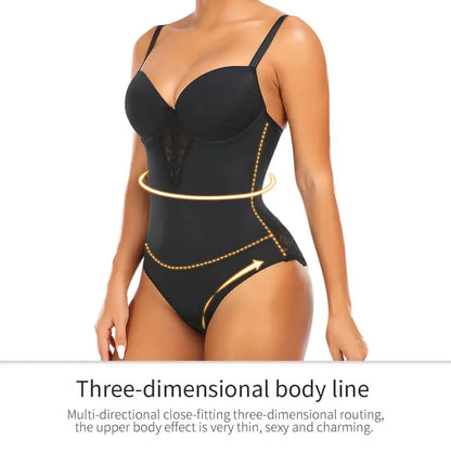 Fajas Underwear Body Shapers Women Shapewear Bodysuit Sexy Lace Open Crotch Lingerie V-collar with Bras