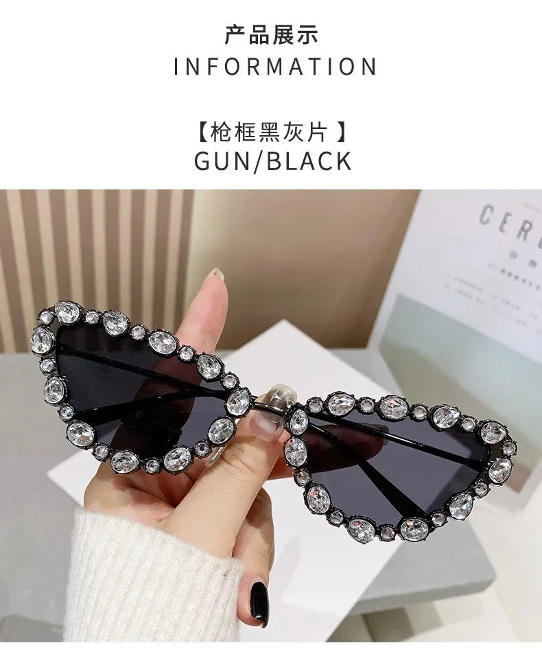 Luxury Crystal Women Cat Eye Sunglasses Female Diamond Trending Metal Frame Sun Glasses Driving Eyeglasses Uv400 Gafas De Sol