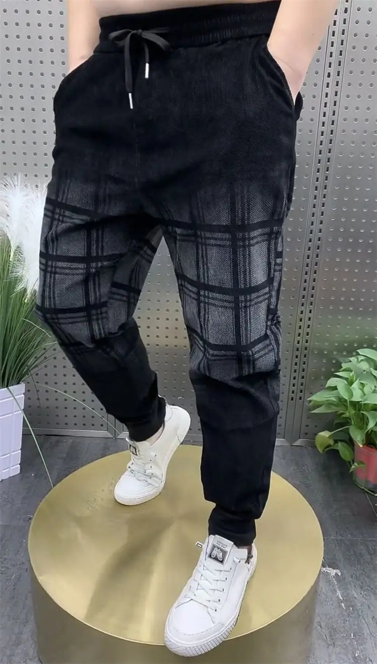 Plaid Jeans Men's New Gradual Change Tied Feet Harlan Pants Spring Autumn Baggy Jeans Wear Pants Loose Casual Trousers Man Pants