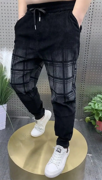 Plaid Jeans Men's New Gradual Change Tied Feet Harlan Pants Spring Autumn Baggy Jeans Wear Pants Loose Casual Trousers Man Pants