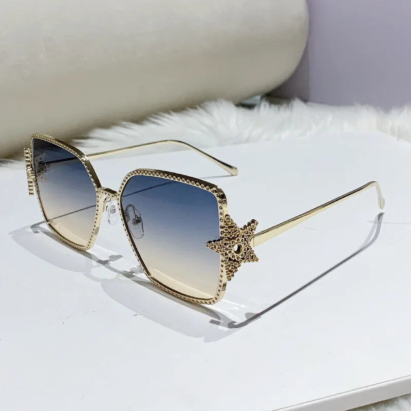 Metal Frame Oversized UV400 Sunglasses Women Men Star Design New Trendy Square Sun Glasses Ladies Vintage Cool Gafas De Sol