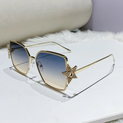 Metal Frame Oversized UV400 Sunglasses Women Men Star Design New Trendy Square Sun Glasses Ladies Vintage Cool Gafas De Sol