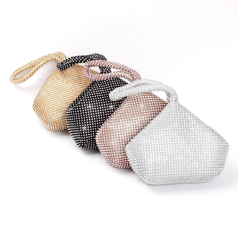 Fashion Women's Dinner Bag Diamond Inlaid Fashion New Handbag Mobile Zero Wallet Wedding Women Model Bag Luxury Champagne Color