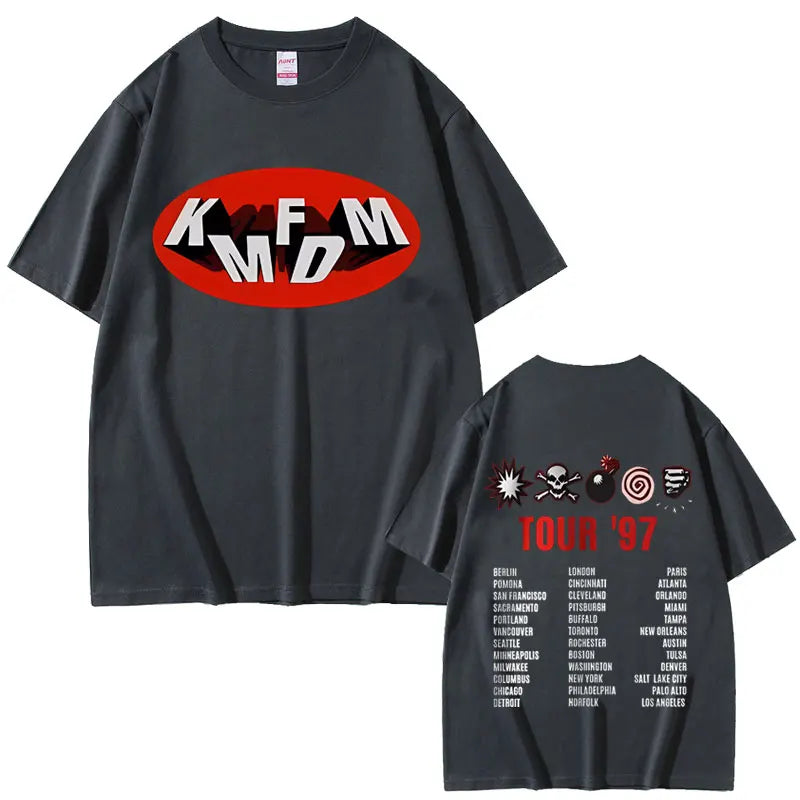 Rock Band Kmfdm Tour 97 Graphic Print T-shirt Summer Men Women Vintage Gothic Punk  Streetwear Male Casual Pure Cotton T Shirts