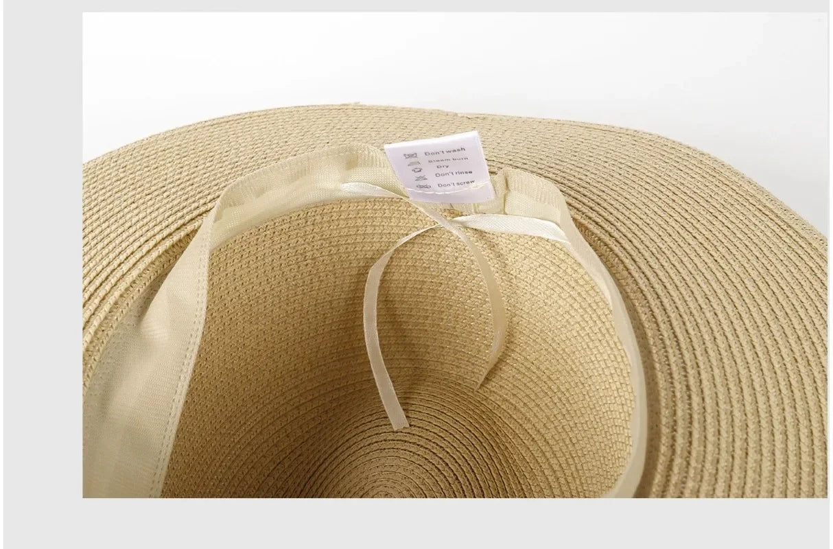 Unisex Panama Straw Hat Wide Brim Summer Beach Sun Protection Fedora Style - Sizes 55-57/58-60/61-64cm (Large/Plus)"