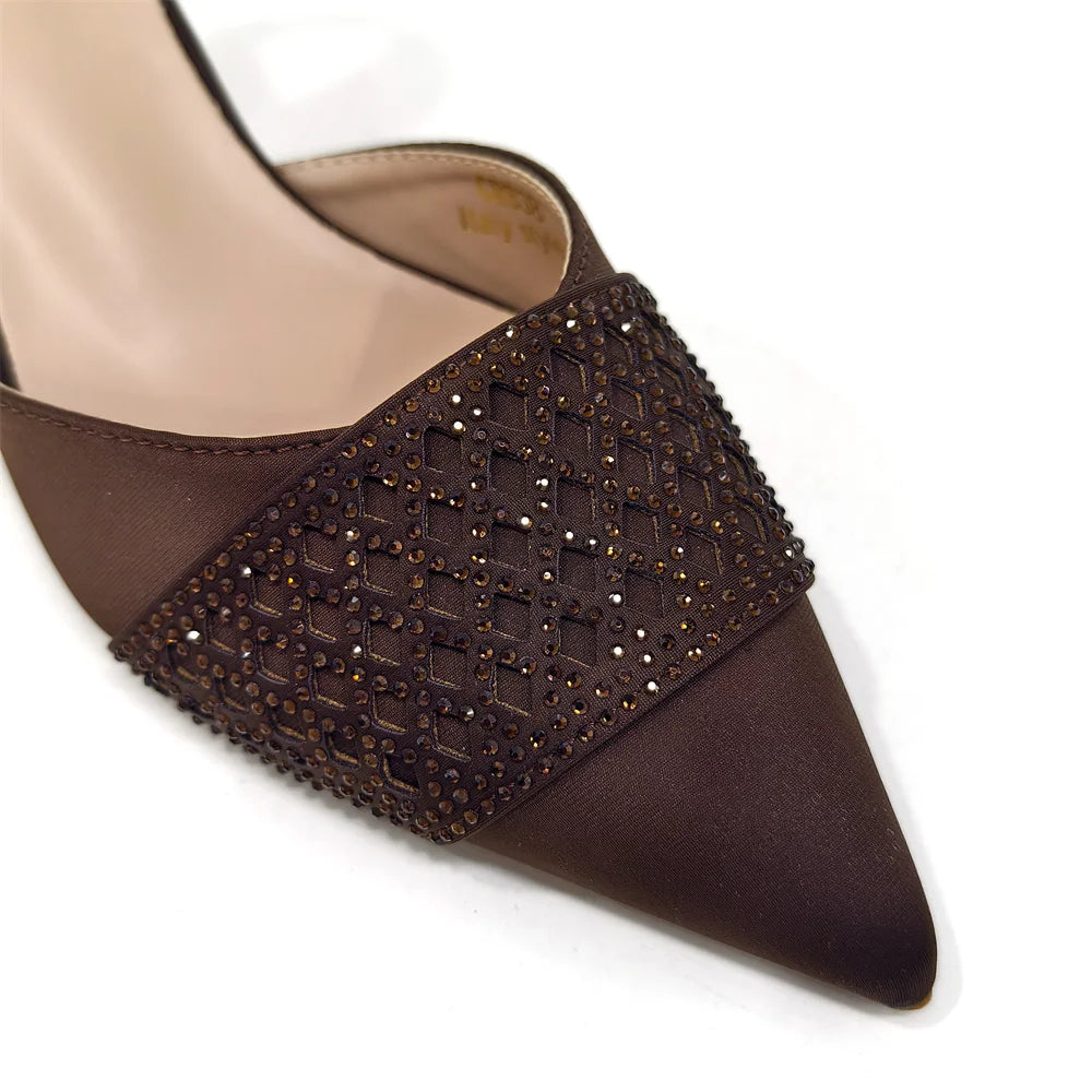2025 New Summer Collection Stylish Italian Women’s Shoes and Bag Set in Gold Colour - Comfortable Mid Heels With Rhinestones