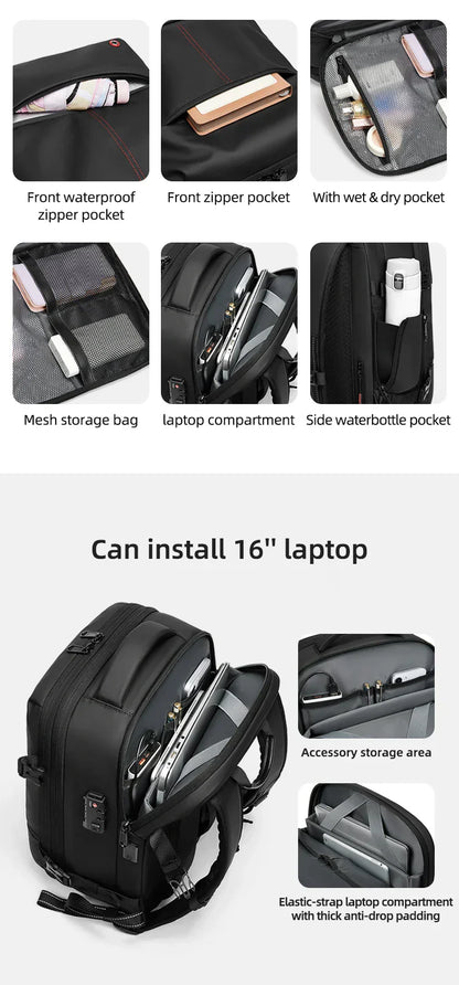 Travel casual Backpack 16 inch vacuum compression Laptop Backpack USB charging school Backpack Extended Hiking Business backpack