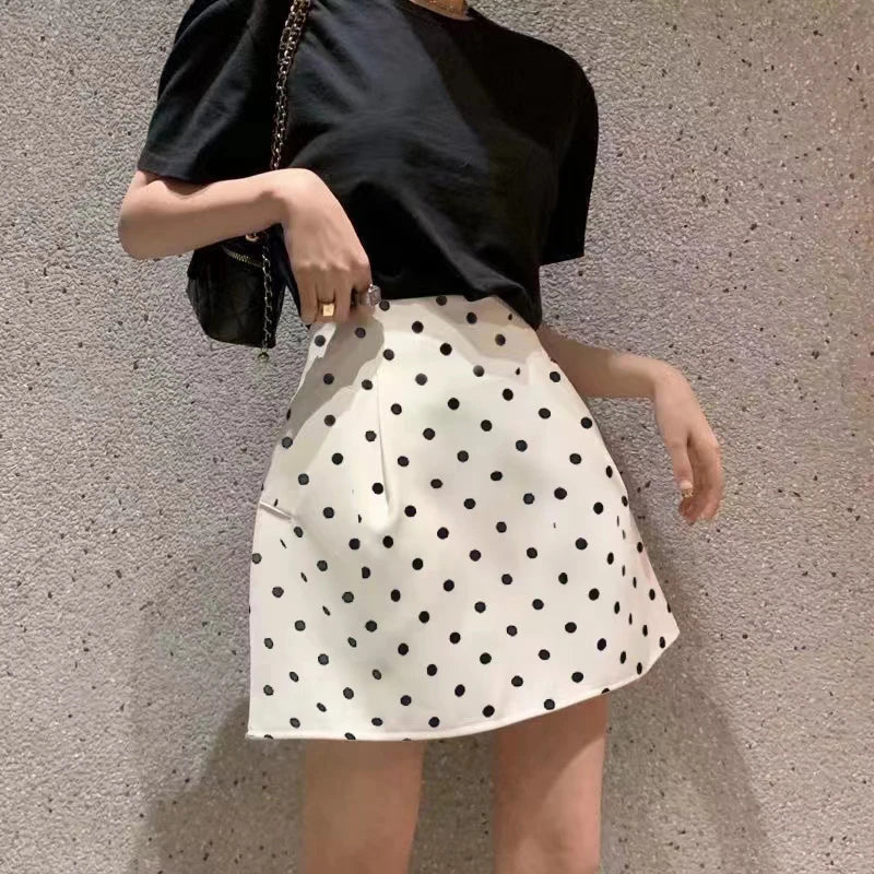 Victorian Sle Polka Dot Puffy  Skirt High Waist Midi Skirts White Flower Bloom f-length Women's Faion Summer 2024