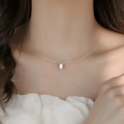 1CT Transparent Fishing Line Moissanite Pendant Necklace for Women 925 Sterling Silver Water Drop Lab Diamond Necklace Jewelry