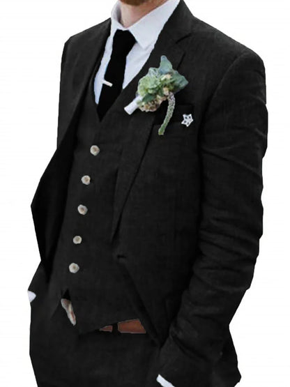 High-End Retro Linen Men Suit Beach Wedding Suit Summer Slim Fit 3 Pieces Light Weight Linen Suit Jacket Vest Pant