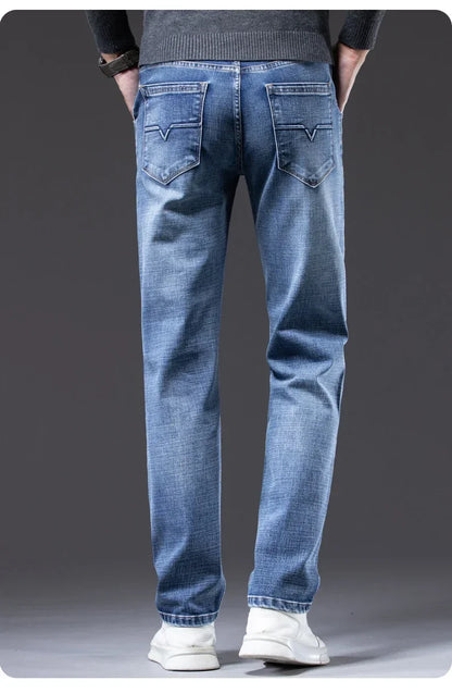 New Men's Slim Straight Elastic Jeans Fashion Business Casual Comfortable Soft Denim Trousers High Quality Mens Designer Clothes