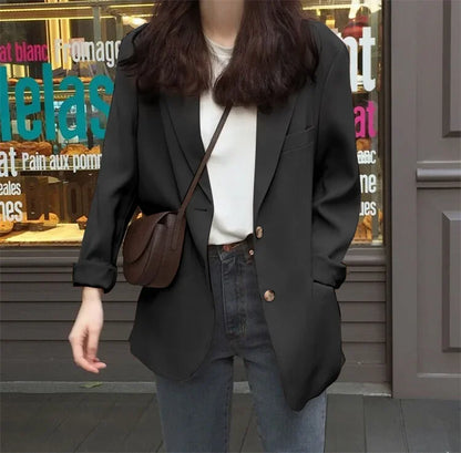 Chic Black Women's Short Suit Jacket Korean Style Casual High-End Feeling Spring Autumn New Fashion Polyester Fiber Coat