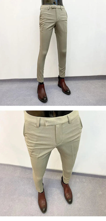 Men Suit Pants Hombre Pantalones 2026 Spring Stretch Slim Formal Trousers for Men Fashion Casual Stripe Dress Pants Men Clothing