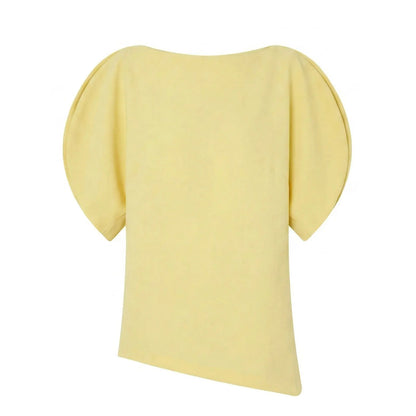 Women Casual Loose T-Shirts Asymmetrical Hem Blouse Short Puff Sleeve Shirt Elegant Woman Summer Party Vacation White Tops