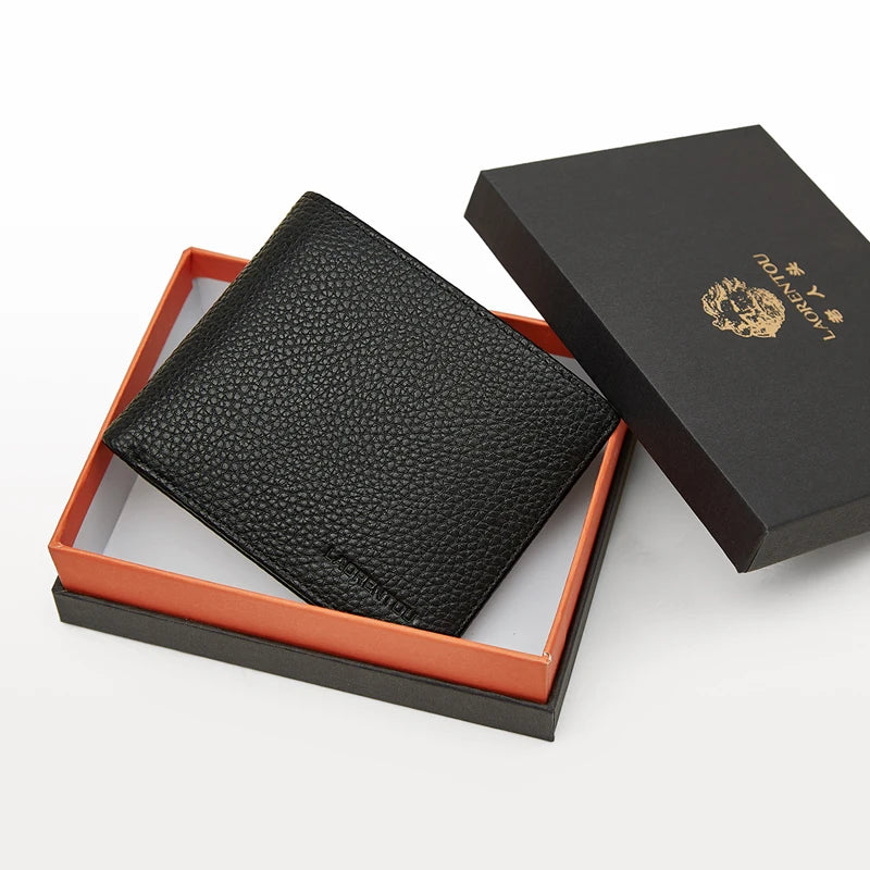 Genuine Leather Men Short Wallet Card Holder with Zipper Pocket Gift for Husband, Boyfriend