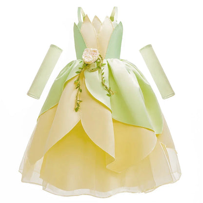 Tiana Fancy Girls Princess Costume Kid Carnival Dress Cosplay Floral LED Light Up Clothing Halloween Girls Christmas Party 2-11T