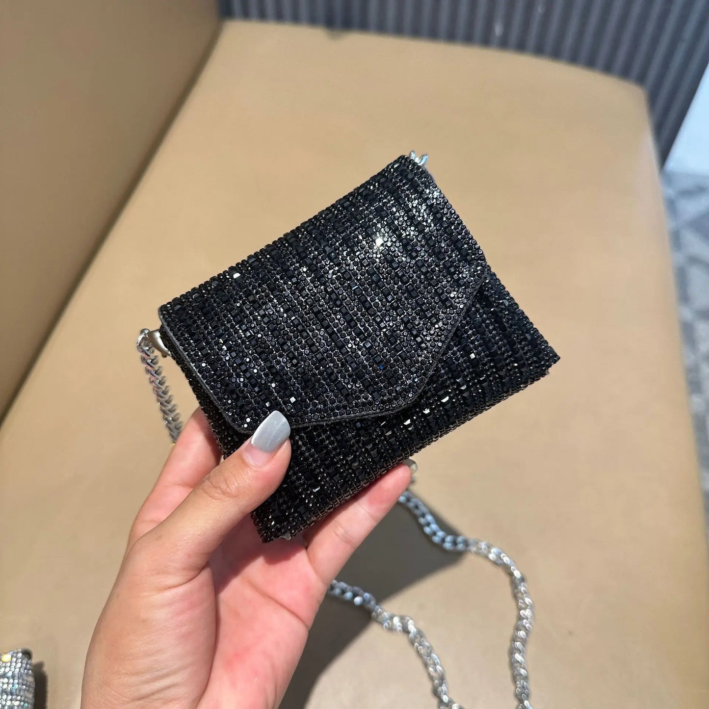 Rhinestones Bag for Women 2024 Mini Purses and Handbags Clutch Wallets Ladies PU Leather Chain Party Evening Shoulder Bag