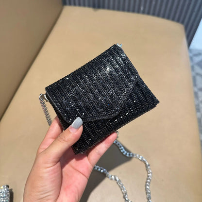 Rhinestones Bag for Women 2024 Mini Purses and Handbags Clutch Wallets Ladies PU Leather Chain Party Evening Shoulder Bag