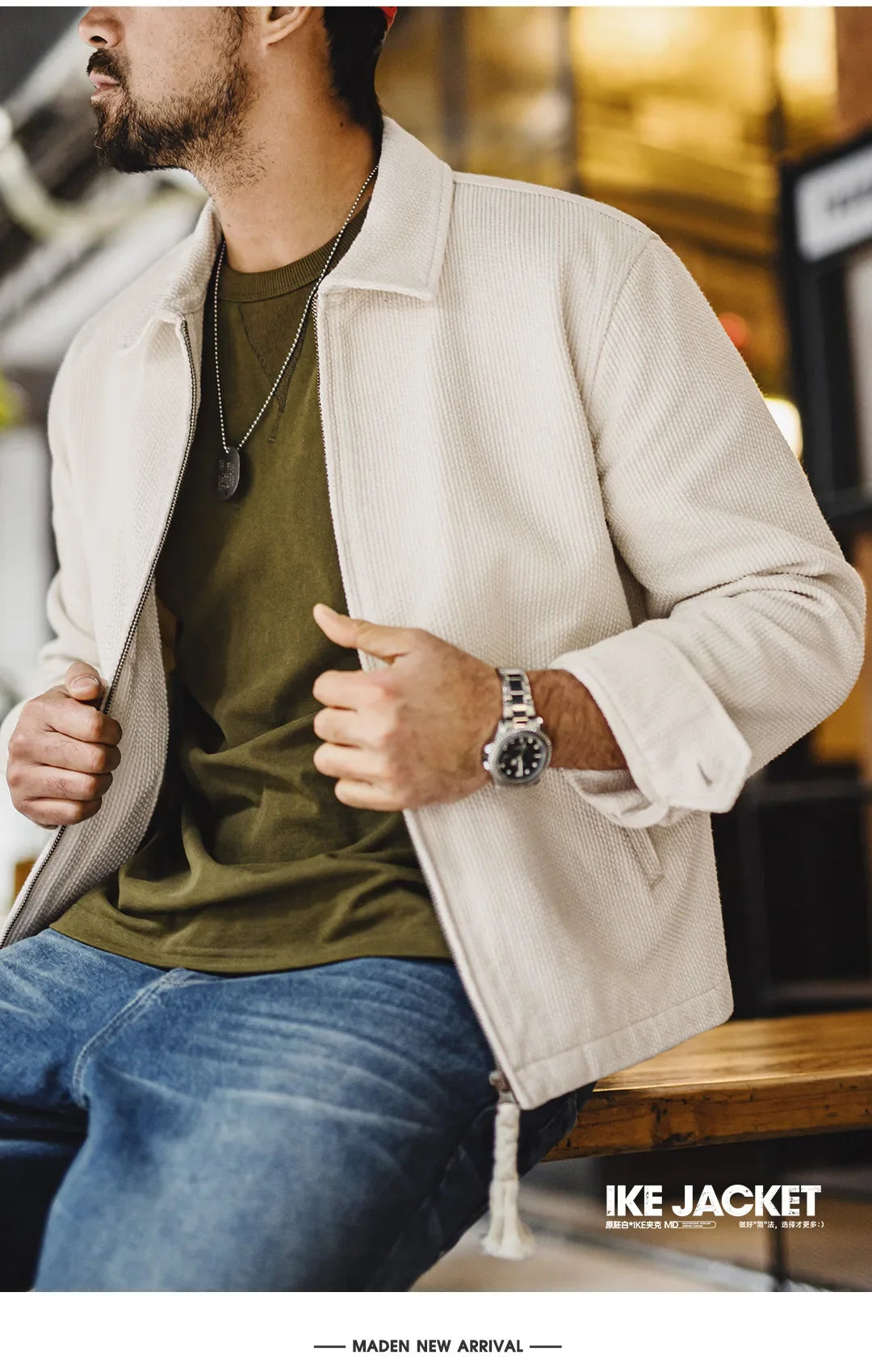 Men's Vintage White Jacket Heavyweight Cotton Turn-Down Collar Zip-Up Short Outwear Canvas Fitted Fit Spring Autumn Coat