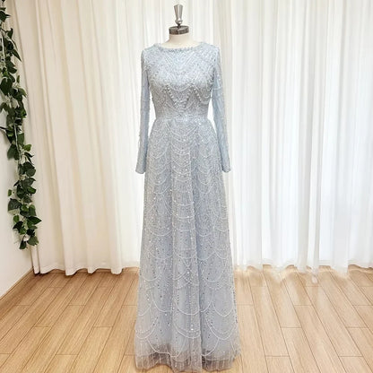 Customized Beads Luxurious Women's Evening Dresses for Formal Occasions Sequins. Long Sleeves Round Neck Luxury Party Dress