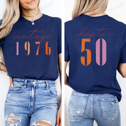 Fashion Women's T Shirts Clothing Vintage 50th Birthday Women Aesthetic T-shirts Classic 1976 Graphic 50 Bday Casual Tee Shirts