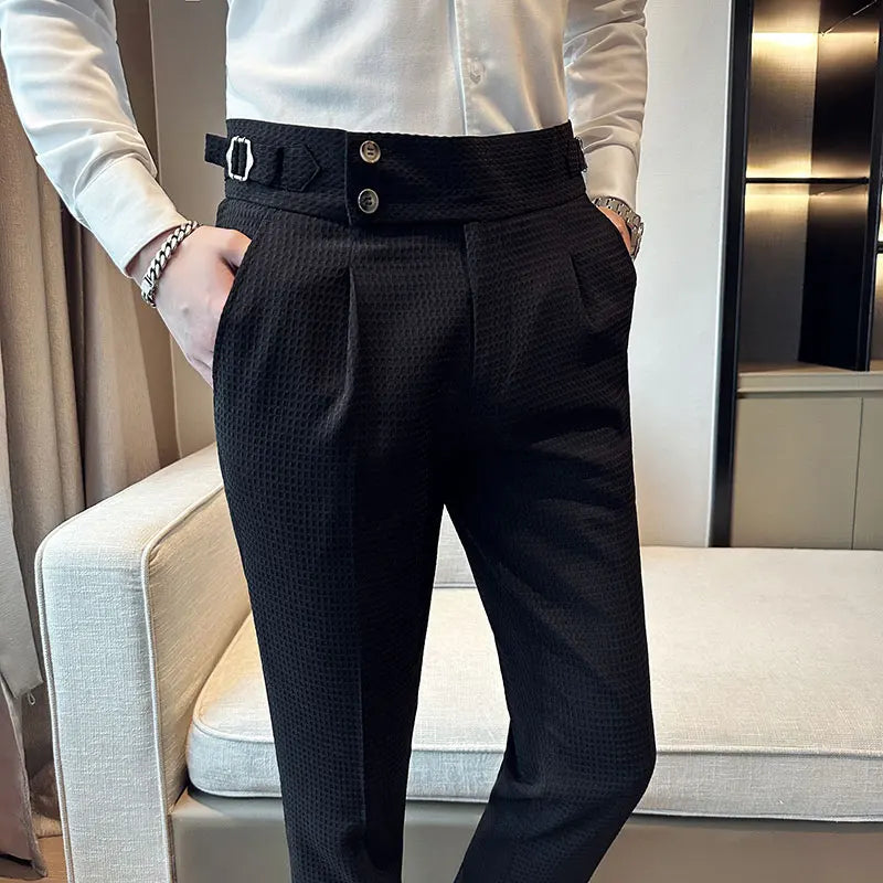 Fashion High Waist Men's Pants 2024 New Business Slim Fit Casual Suit Pants Male Spring Summer Formal Social Dress Pants