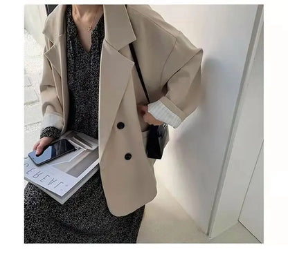 Oversize Blazers Women Long Sleeve Black Suit Streetwear Korean Chic Loose Jacket Spring Autumn Coat Double-breasted Tweed New