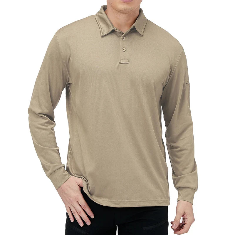 Men's Performance Long Sleeve Shirt Lightweight  Breathable Outdoor Hiking Fishing Polo Shirts UPF50+ Pique Jersey Golf Shirt