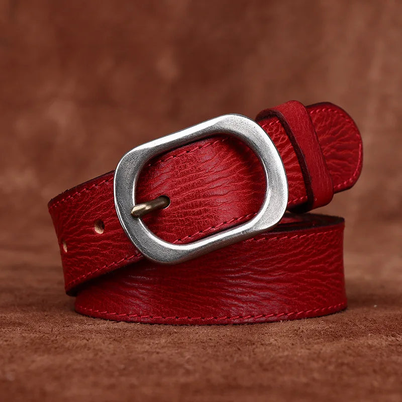 3.0CM Ladies Pure Cowhide High Quality Genuine Leather Belts for Women Needle Buckle Jeans Cowboy Waist Belt Luxury Designer
