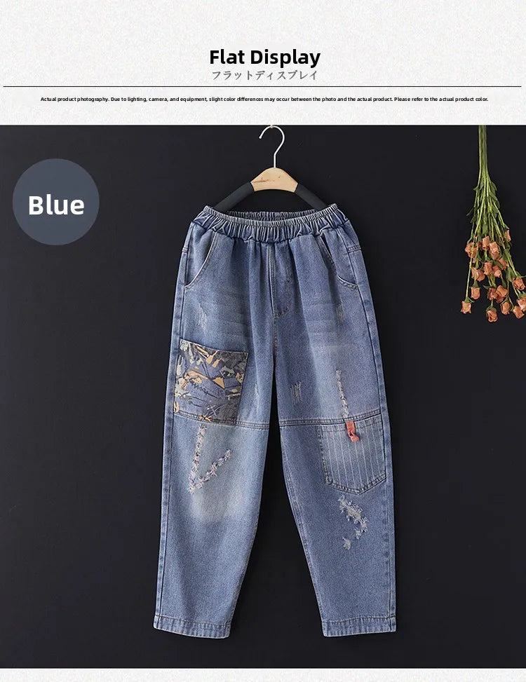 Casual Harajuku Sle Mom Jeans Women's Faion Trendy Hole Design Cotton Stretch Denim l Waist hine Embroidery