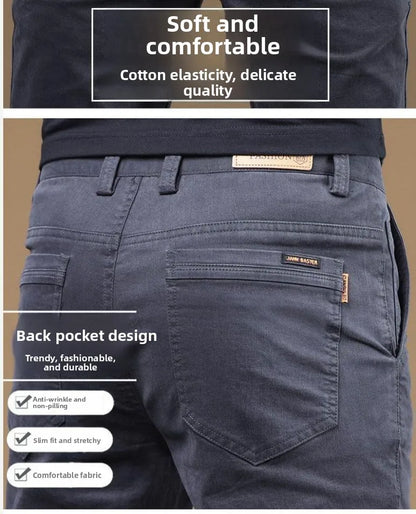 2026 Summer Thin Cotton Men's Casual Pants Trendy Versatile Elastic Light Business Trousers Work Formal Slim Straight Pants