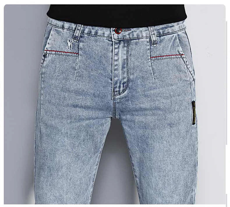 New Men's Jeans Slim Fit Stretch Straight Vintage Trendy Denim Pants Korean Washed Soft Versatile Fashion Trousers Streetwear