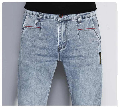New Men's Jeans Slim Fit Stretch Straight Vintage Trendy Denim Pants Korean Washed Soft Versatile Fashion Trousers Streetwear