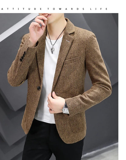 Blazer New Men's Fashion Business Vertical Strip Gentleman Slim Wool Shopping Outdoor Performance Wedding Banquet Casual Blazer