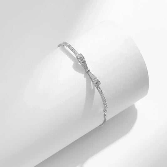Bracelet Nœud Papillon Étincelant en Zirconium et Argent Sterling 925, Breloque Luxe, Chaîne Réglable, Bijoux de Mode Féminins